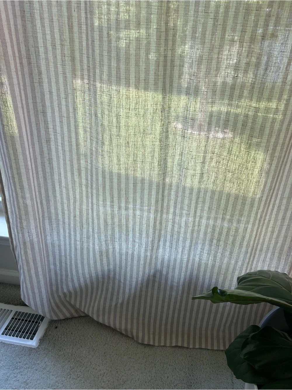 4 Striped Grommet Panels - Linen Window Curtain Panels in Taupe Grey and Beige